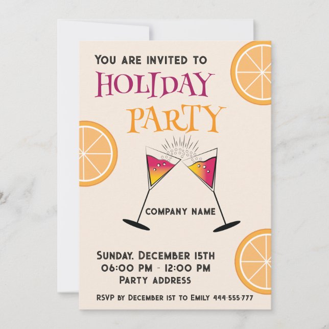 Joyful fun holiday cocktail party corporate invitation (Front)