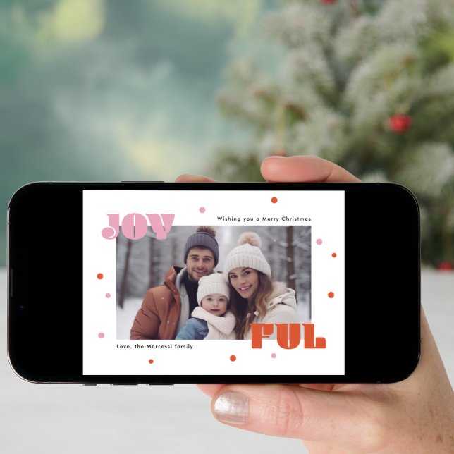 Joyful Funky Typography Merry Christmas Photo  Holiday Card (Front Digital)