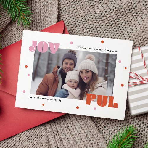 Joyful Funky Typography Merry Christmas Photo  Holiday Card