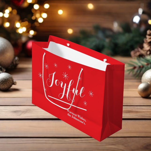 Joyful Gift Chic Script Rustic Chic Red Christmas Large Gift Bag ("Joyful" large red Christmas gift bag.)