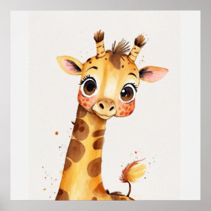Joyful Giraffe Nursery Watercolor Painting Poster