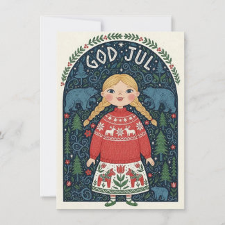 Joyful Girl In Red Sweater Holiday Card