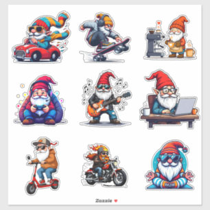 Joyful Gnomes at Play – Colorful Cartoon Collectio Sticker