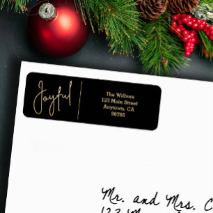JOYFUL Gold and Black Christmas Return Address Label