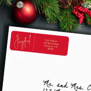 JOYFUL Gold and Red Christmas Return Address Label