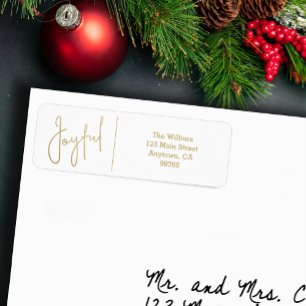 JOYFUL Gold and White Christmas Return Address Label