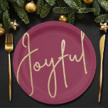 JOYFUL Gold Faux Foil Cranberry Christmas Paper Plates<br><div class="desc">Joyful in a faux gold foil script on these cranberry paper plates in 2 sizes,  are stylish for any Christmas holiday occasion or give as a hostess gift. MATCHING items in our store.</div>