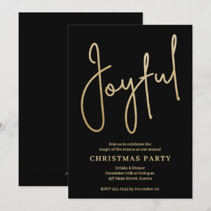 JOYFUL Gold Faux Foil on Black Christmas Party Invitation