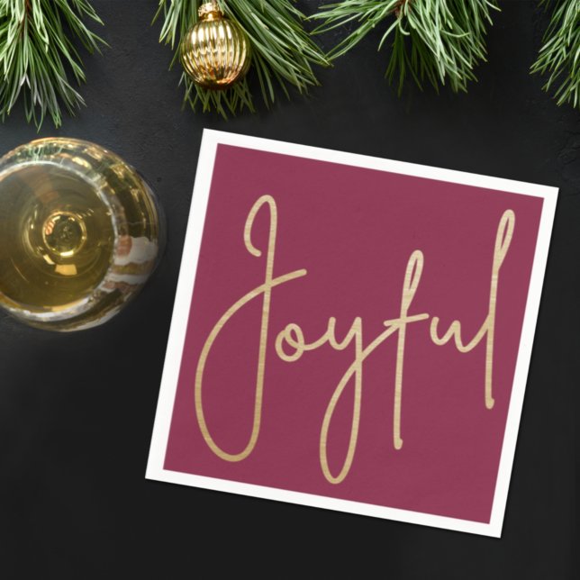 JOYFUL Gold Faux Foil on Cranberry Napkins (Creator Uploaded)