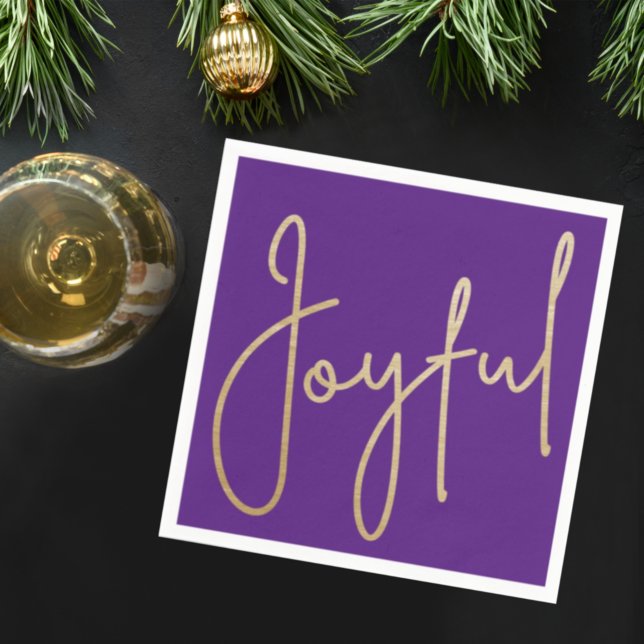 JOYFUL Gold Faux Foil on Purple Napkins (Creator Uploaded)