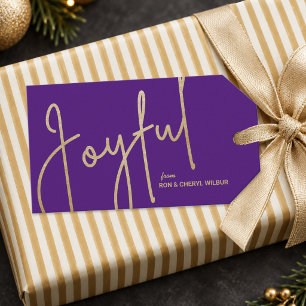 JOYFUL Gold Faux Foil Purple Christmas Gift Tags