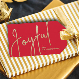 JOYFUL Gold Faux Foil Red Christmas Gift Tags