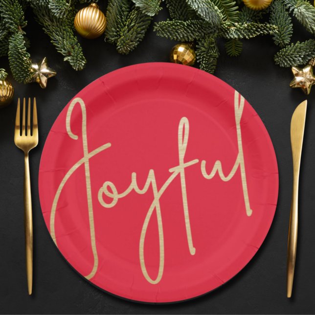 JOYFUL Gold Faux Foil Red Christmas Paper Plates (Creator Uploaded)