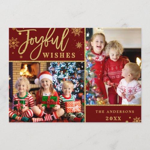Joyful Gold Frame 2 PHOTO Holiday Greeting Card