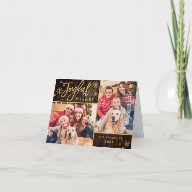 Joyful Gold Frame 3 PHOTO Holiday Greeting Card (Front)