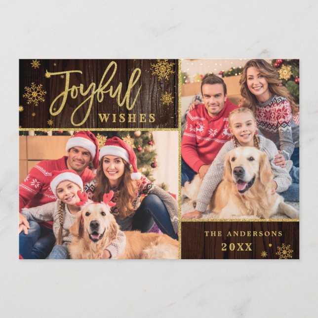 Joyful Gold Frame Christmas 2 PHOTO Greeting Holiday Card (Front)
