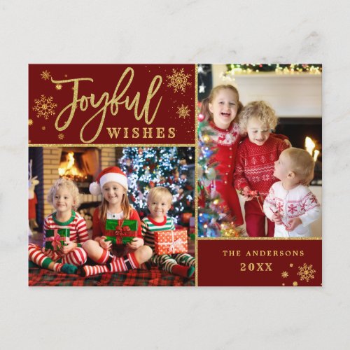 Joyful Gold Frame Christmas 2 PHOTO Greeting Postcard