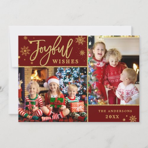 Joyful Gold Frame Modern Script 2 PHOTO Greeting Holiday Card