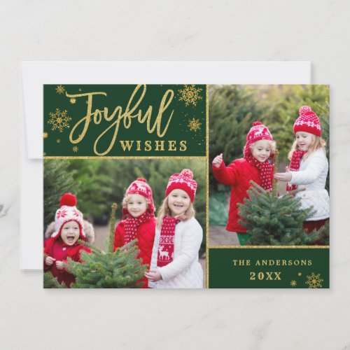 Joyful Gold Frame Modern Script 2 PHOTO Greeting Holiday Card