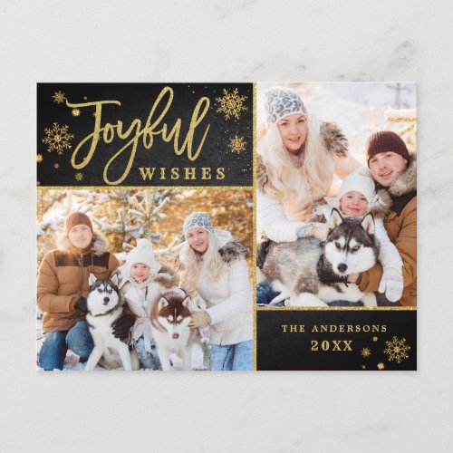 Joyful Gold Frame Modern Script 2 PHOTO Greeting Postcard