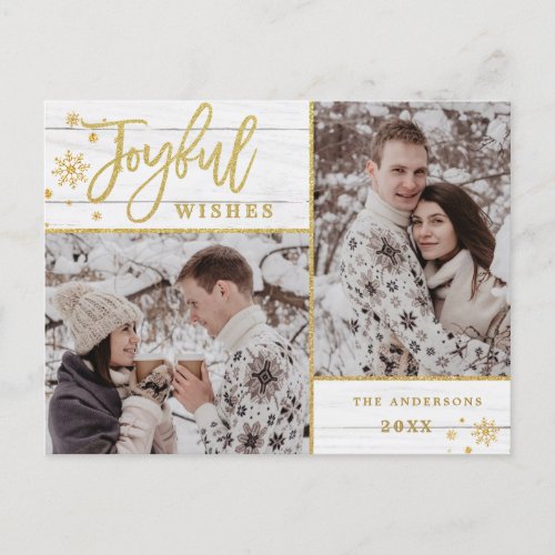 Joyful Gold Frame Modern Script 2 PHOTO Greeting Postcard