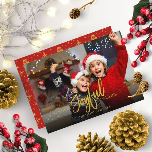 Joyful Gold Glitter Photo Christmas Holidays Invitation