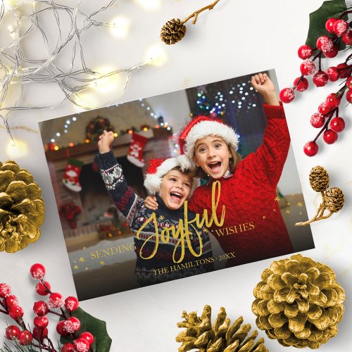 Joyful Gold Glitter Photo Christmas Holidays Postcard