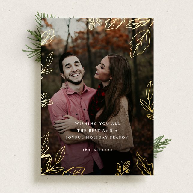 Joyful Gold Leaf Framed Holiday Photo Card (Creator Uploaded)