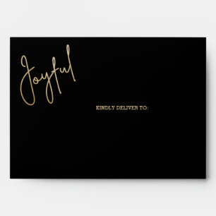 JOYFUL Gold Script on Black Christmas Envelope
