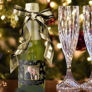 Joyful Gold Snowflakes with Photo Holiday Mini Sparkling Wine Label