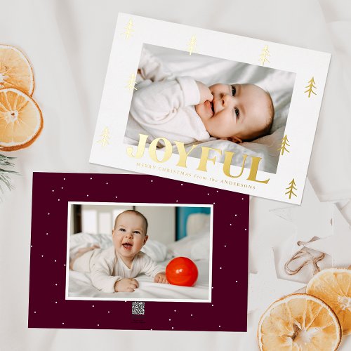 Joyful Gold Trees 2 Photo Foil Holiday Card