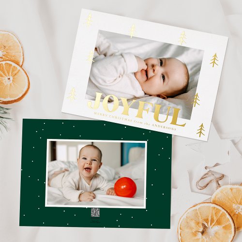 Joyful Gold Trees 2 Photo Foil Holiday Card