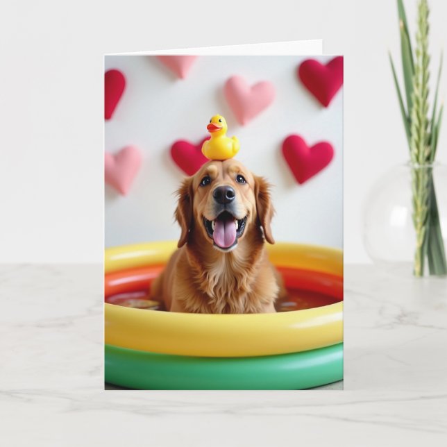 Joyful Golden Retriever Pool Card (Front)