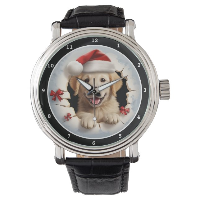 Joyful Golden Retriever Puppy Holiday Image Watch (Front)