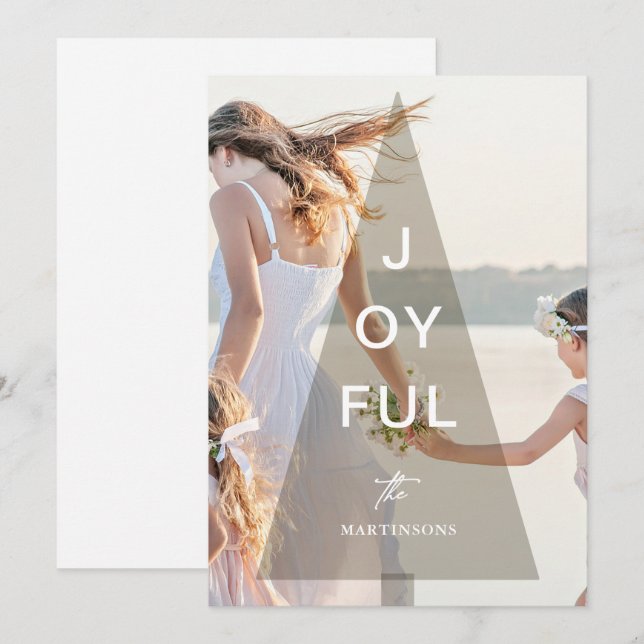 Joyful Golden Yellow Christmas Tree Overlay Holiday Card (Front/Back)