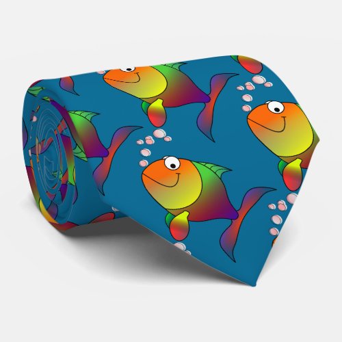 Joyful Goldfish in Sea Blue Water Tie