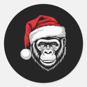 Joyful Gorilla Santa On Gorilla Christmas Classic Round Sticker