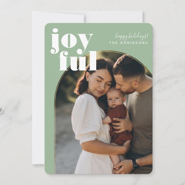 Joyful Grace Golden Arch Modern Holiday Photo Card (Front)