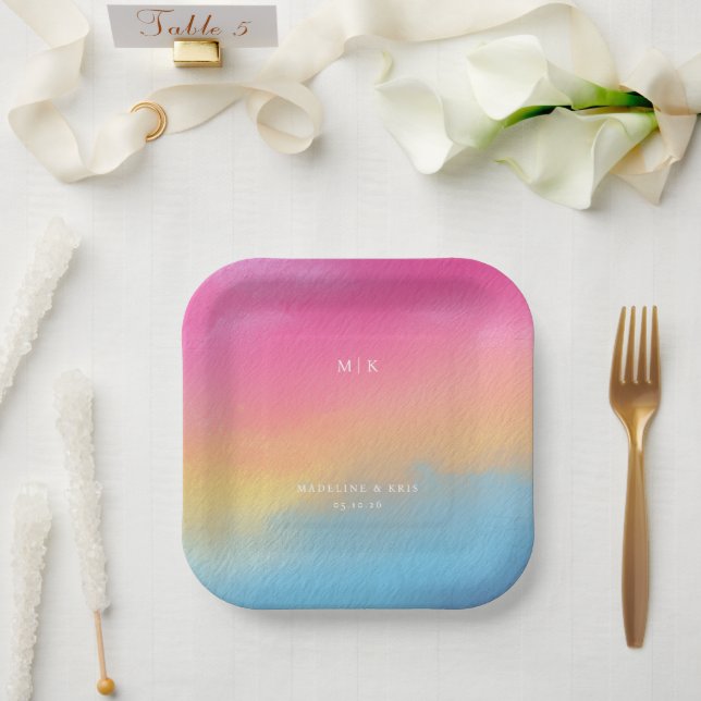Joyful Gradient Watercolor Paper Plates (Wedding)
