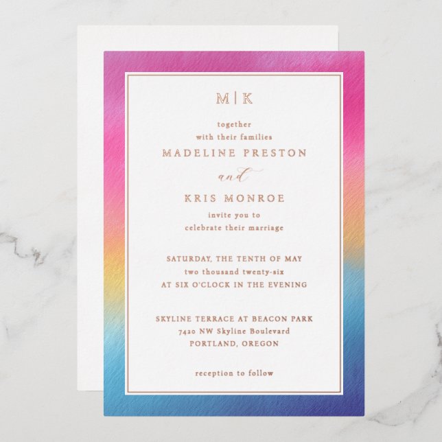 Joyful Gradient Wedding Invitation Foil Invitation (Front/Back)