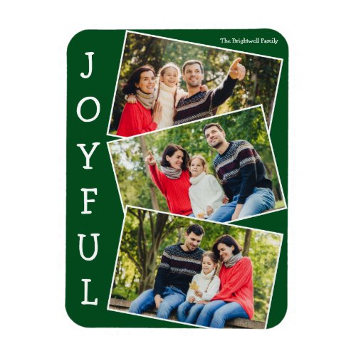 Joyful Green 3 Family Photo Collage Christmas Magnet