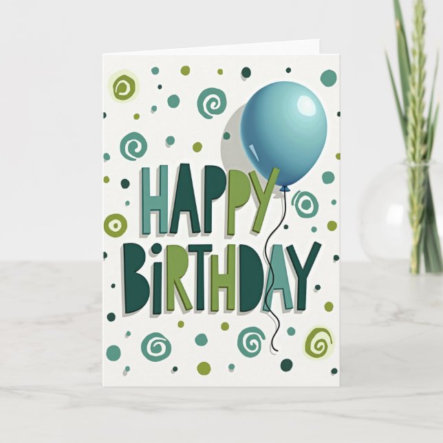 Joyful Green Balloon Card (Front)