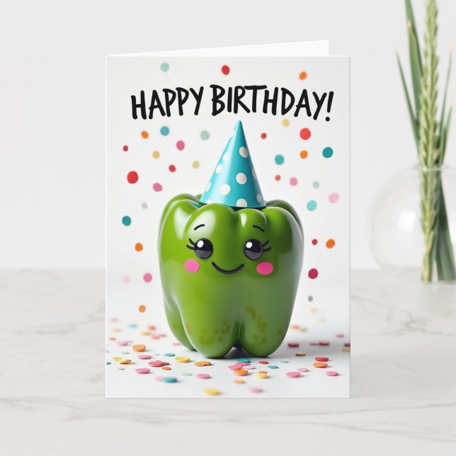 Joyful Green Character Birthday Card (Front)