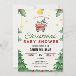Joyful Green Christmas Toy Drive Baby Shower Invitation