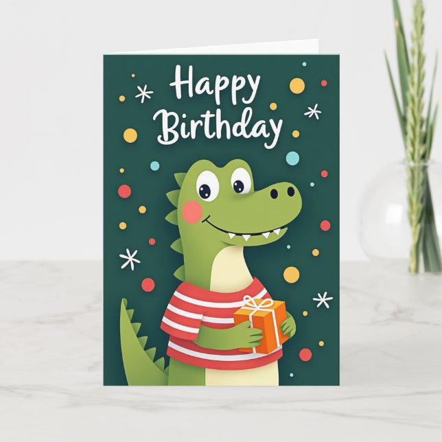 Joyful Green Creature Birthday Card (Front)