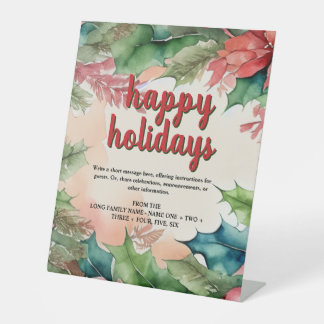 Joyful Green Holly Wreath Red Poinsettia Holiday Pedestal Sign