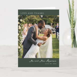 Joyful Green Romantic Photo Letterpress Thank You Card