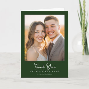 Joyful Green Romantic Photo Letterpress Thank You Card