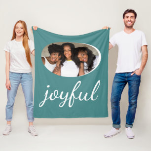 Joyful Green Script Christmas Holiday Photo Fleece Blanket