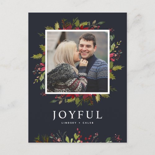 Joyful Greenery  Editable Colors Photo Holiday Postcard